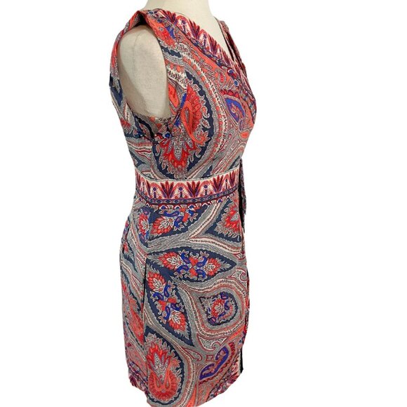 Nanette Lepore Silk Dress Blue Peach Red Sleeveless Asymmetrical V-Neck Sz 4 - Picture 2 of 11